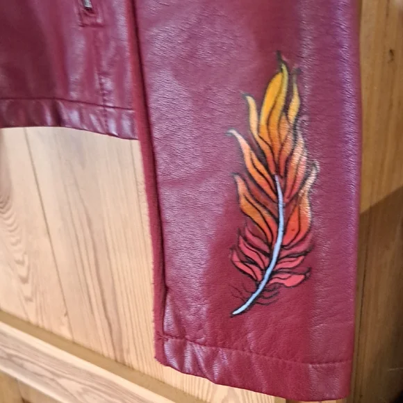 Hand Painted Faux Leather Jacket with Phoenix Art Size Large - Picture 12 of 17